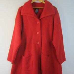 Vtg I.B. Diffusion Women M Red LS Mohair Flare Coat Pockets Collared Y2K  52"